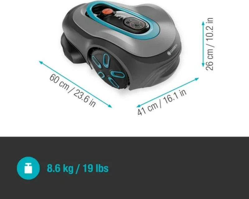 Kositëse robotike bari Gardena smart SILENO pro 19802-20, për deri 600 m², gri/zezë me detaje turkeze