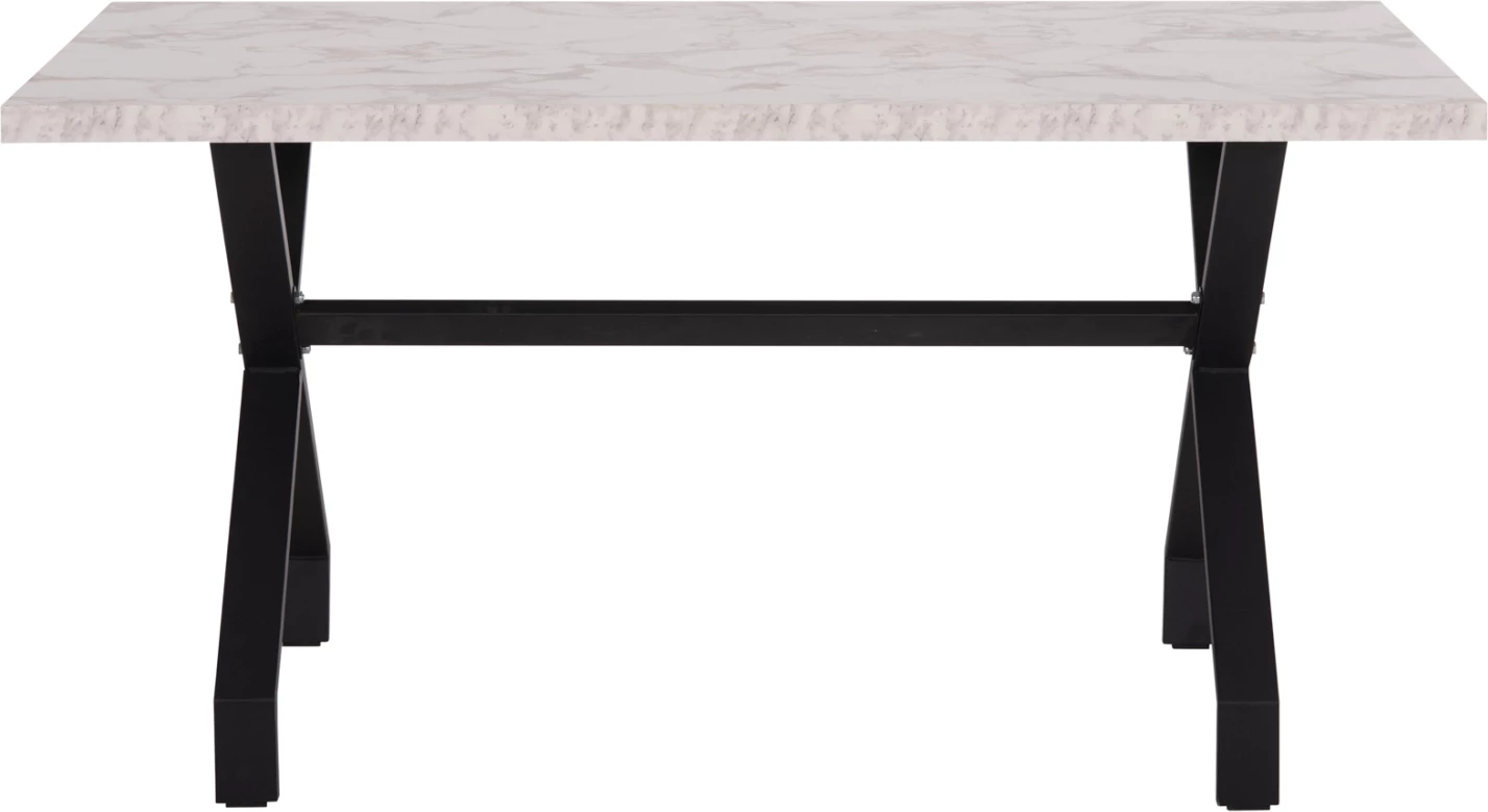 Tavolinë kuzhine LANA, pamje mermeri të bardhë, këmbë metalike të zeza, 140x70x72cm