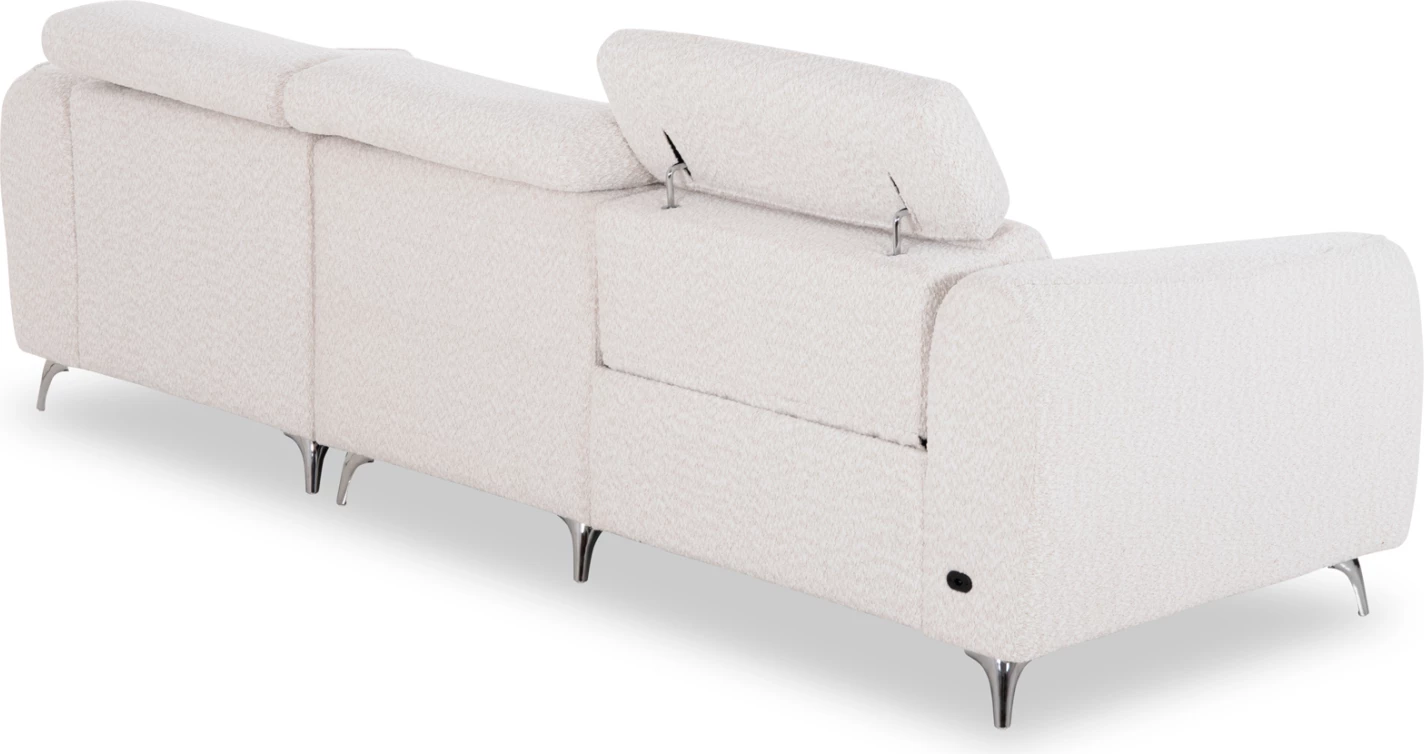 Kënd i djathtë divan 3-vendësh me recline, stof teddy bezhë, VALENTE CD3317.02R, 275x160x104cm