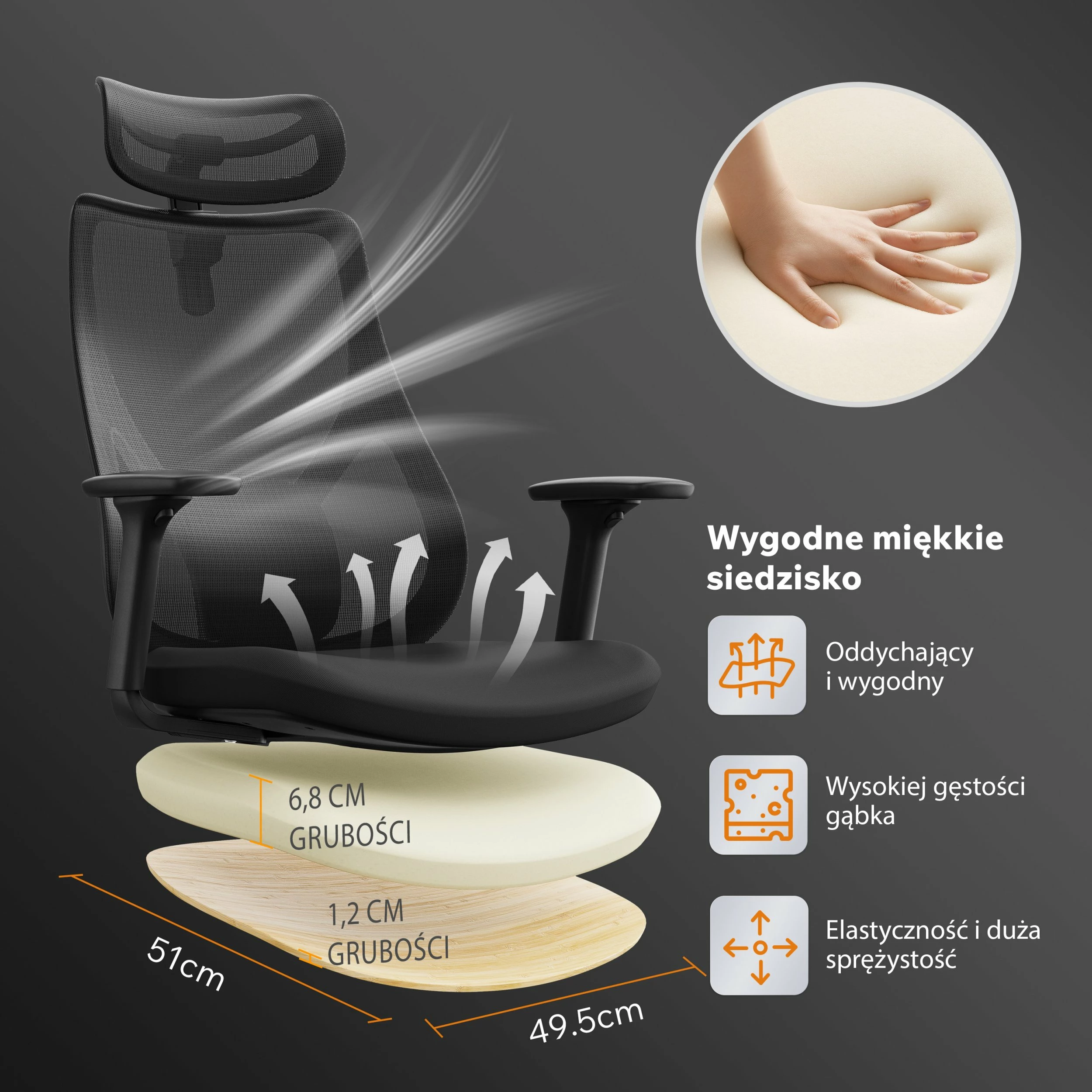 Karrige zyre SENSE7 Moyo, rregullim lartësie, 3D mbështetëse krahu, ngarkesë 150 kg, E zezë