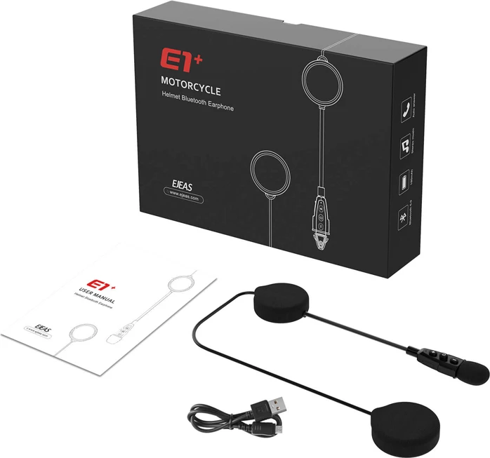 Kufje Bluetooth EJEAS E1+ për helmetë, Hi‑Fi stereo me mikrofon, 2×360 mAh, zezë, set