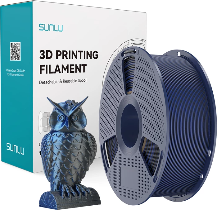Filament për printim 3D Sunlu PLA+ Silk DC B Blu, dual color, zi dhe kaltër