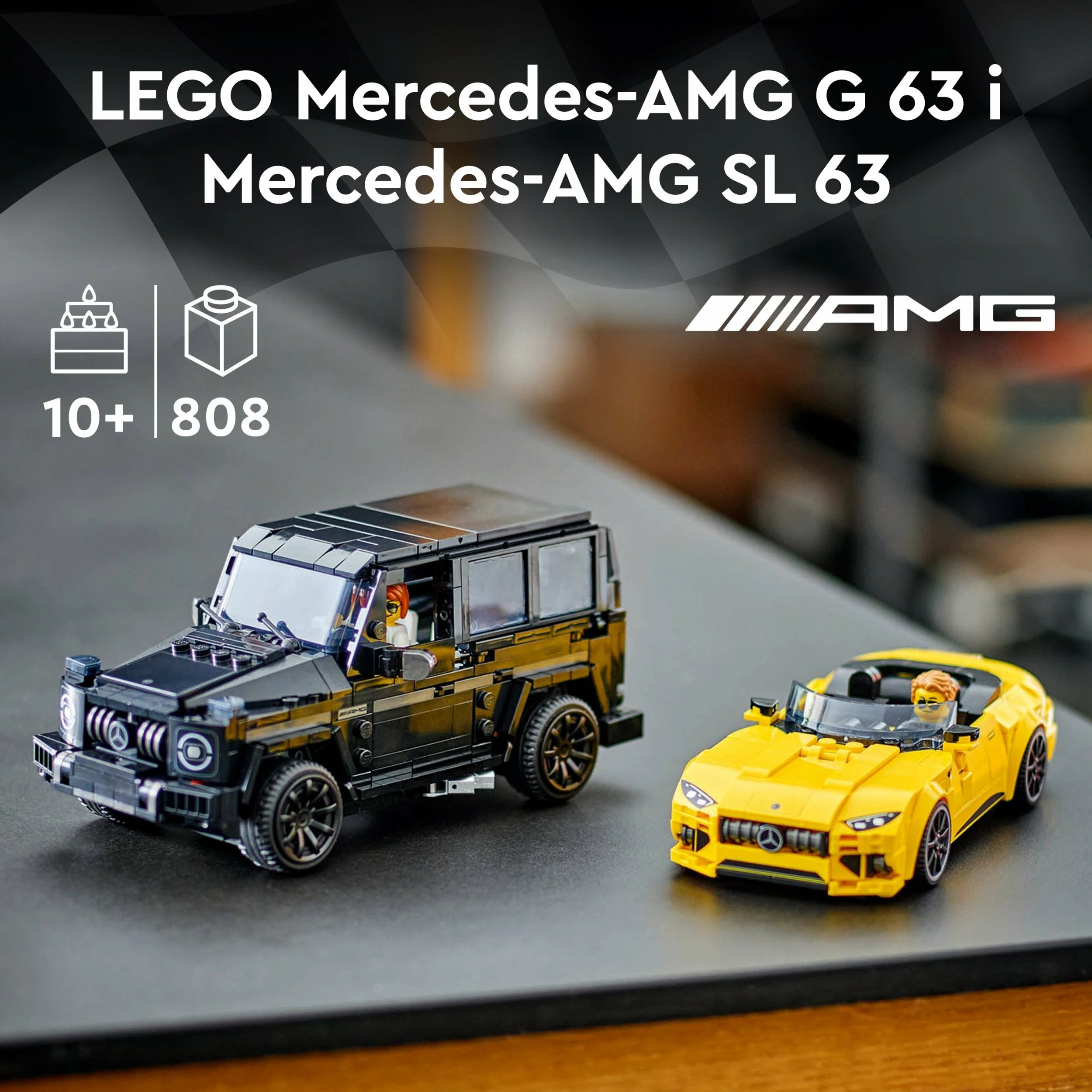 Set LEGO Speed Champions Mercedes-AMG G 63 & Mercedes-AMG SL 63 76924, 808 copë, 10+ vjet, 2 makina, zi/verdhë