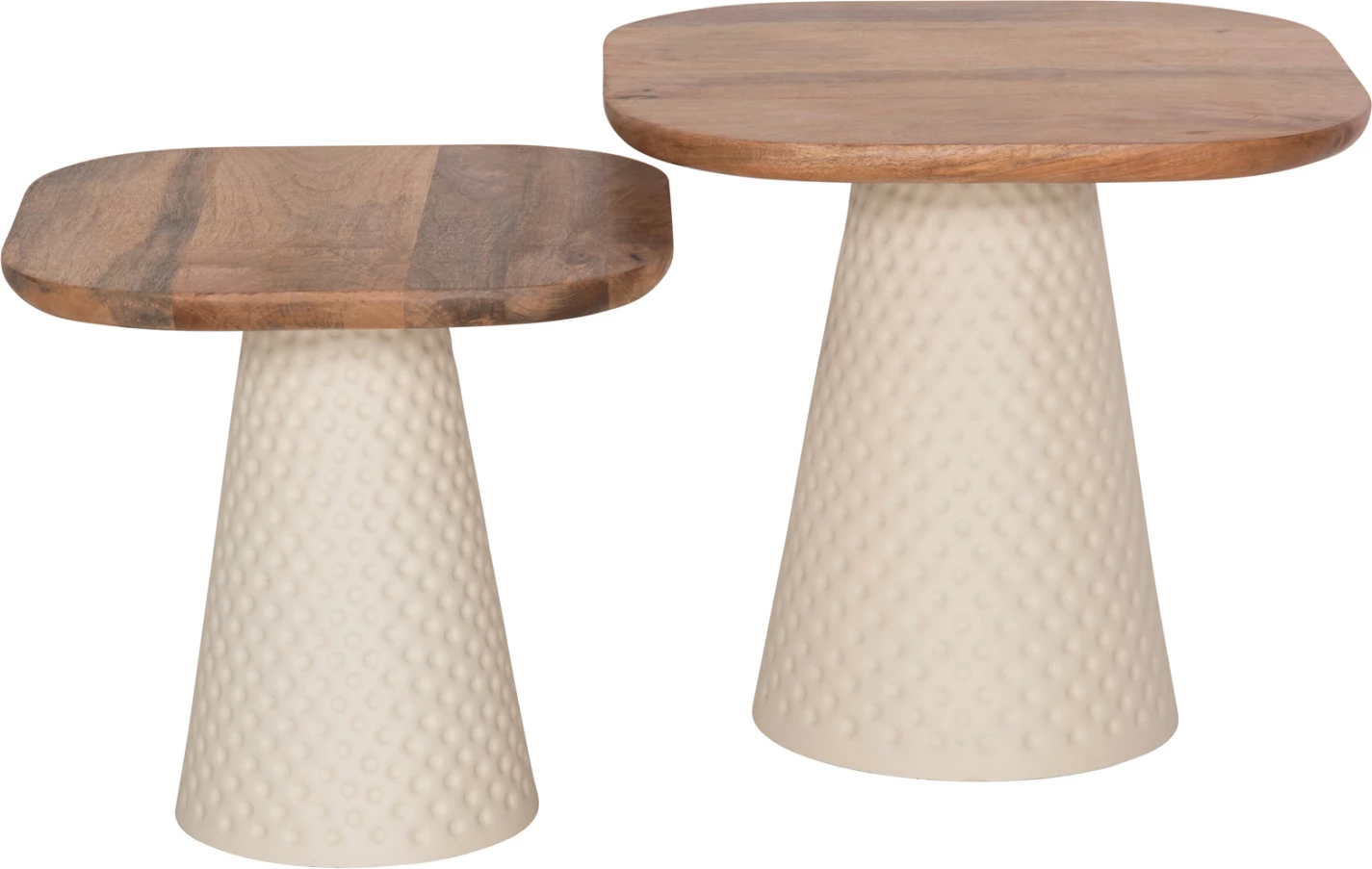 Tavolina kafeje 2 copë GOLFER, bazë metalike, ngjyrë fildishi, sipërfaqe mango katrore