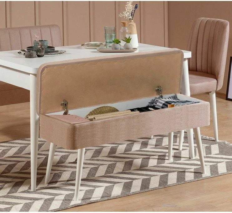 Set tavoline me karrige të zgjatshme për ngrënie (4 copë), Skye Decor, Vina 0900 - 3, e bardhë, stone