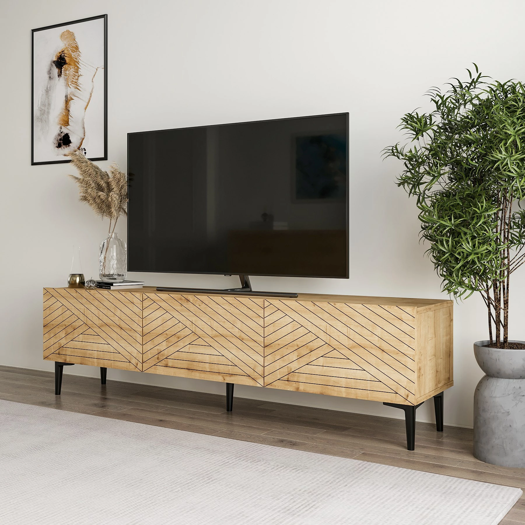 Komodë TV Skye Decor, ngjyrë lisi safir, Felix