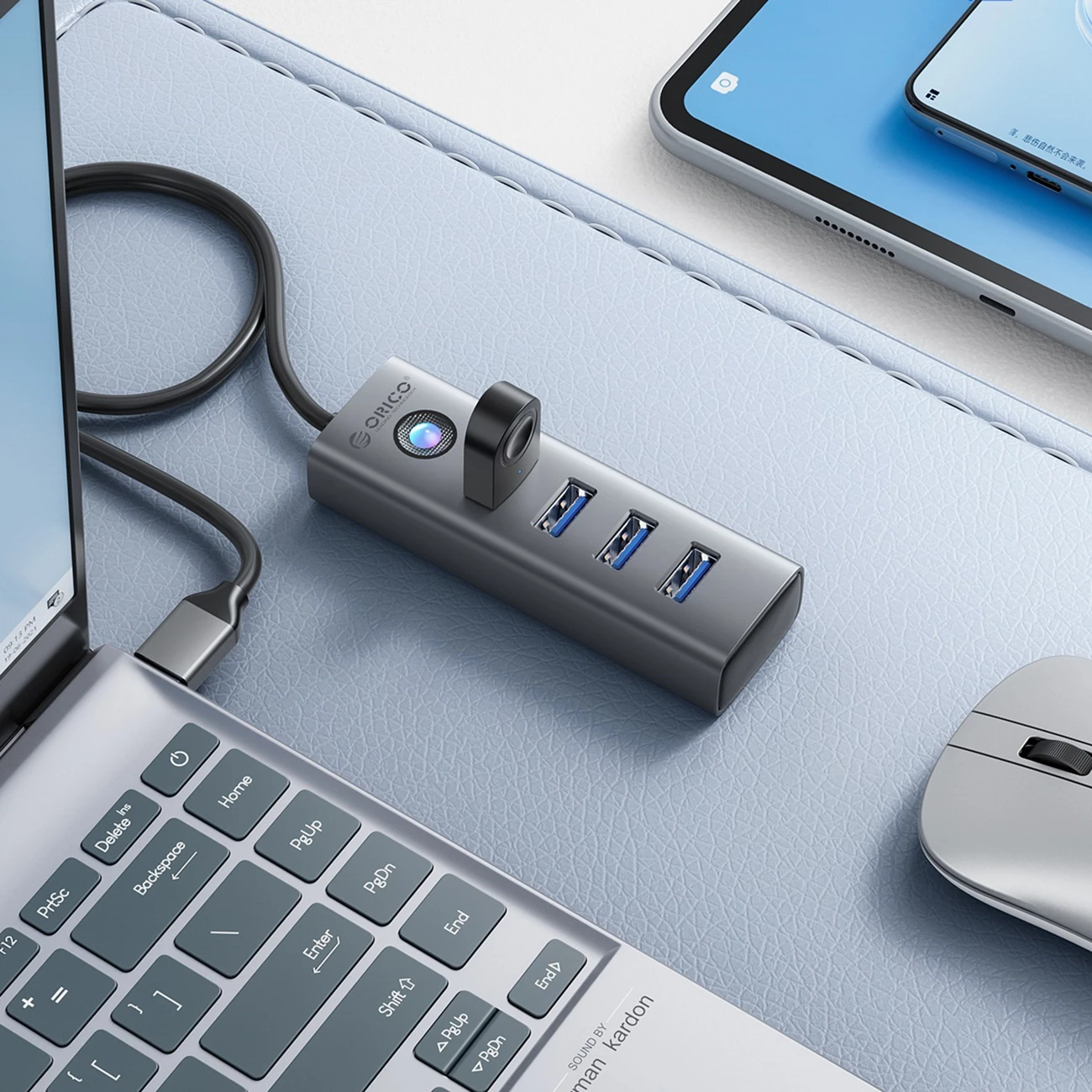 Hub USB Orico PDD4U-U3, 4 porta USB 3.0, Gri