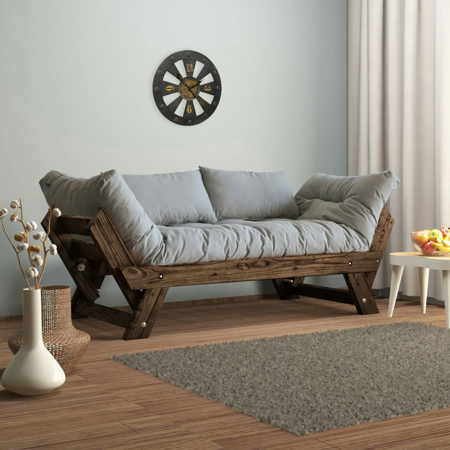 Divan për kopsht, dy vende, Skye Decor, CPT8113-210, ngjyrë arre dhe gri