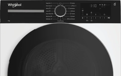 Tharëse rrobash Whirlpool WPS D8 WBS EE 8 kg me pompë nxehtësie, e lirë-në-këmbë, e bardhë