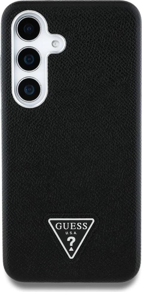 Mbështjellës Guess Grained Triangle Logo MagSafe për Samsung Galaxy S25, i zi