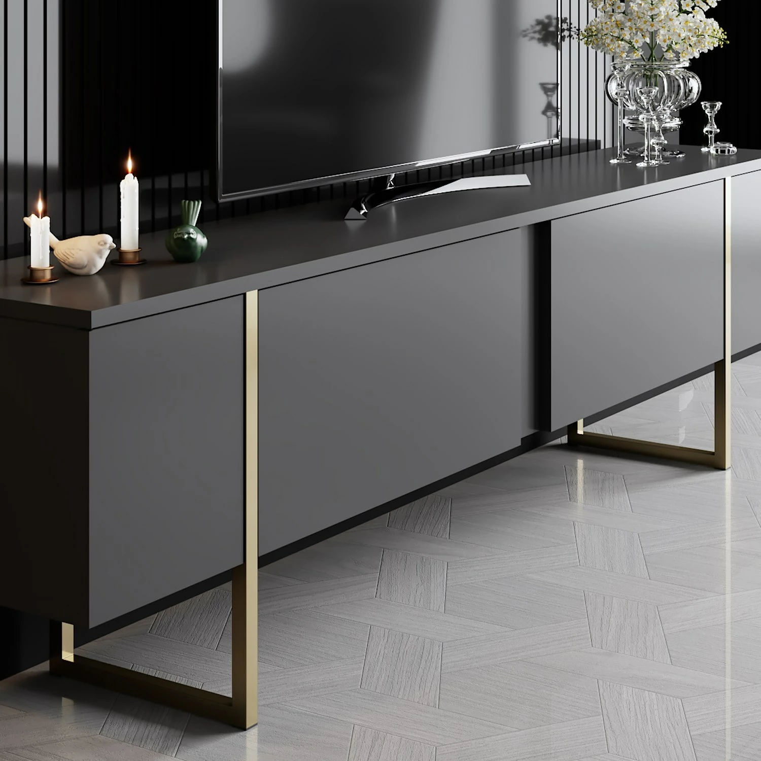 Set mobiljesh për dhomë dite, Luxe, antracit dhe ari