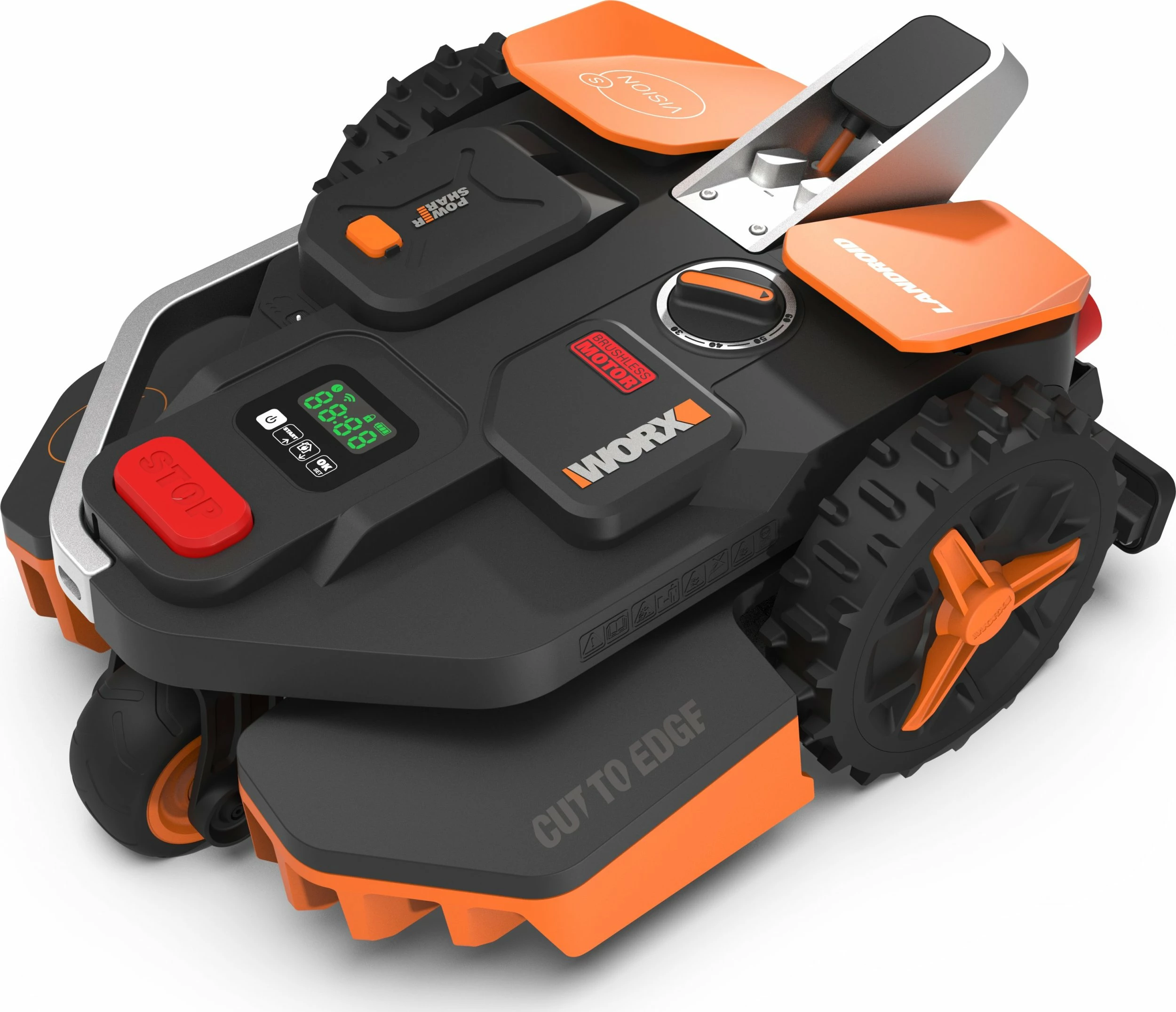 Kositës robotik bari Worx Landroid Vision S250 WR202E, 250 m², 20V 2Ah, 18 cm, pa kabllo kufizuese, zezë/portokalli