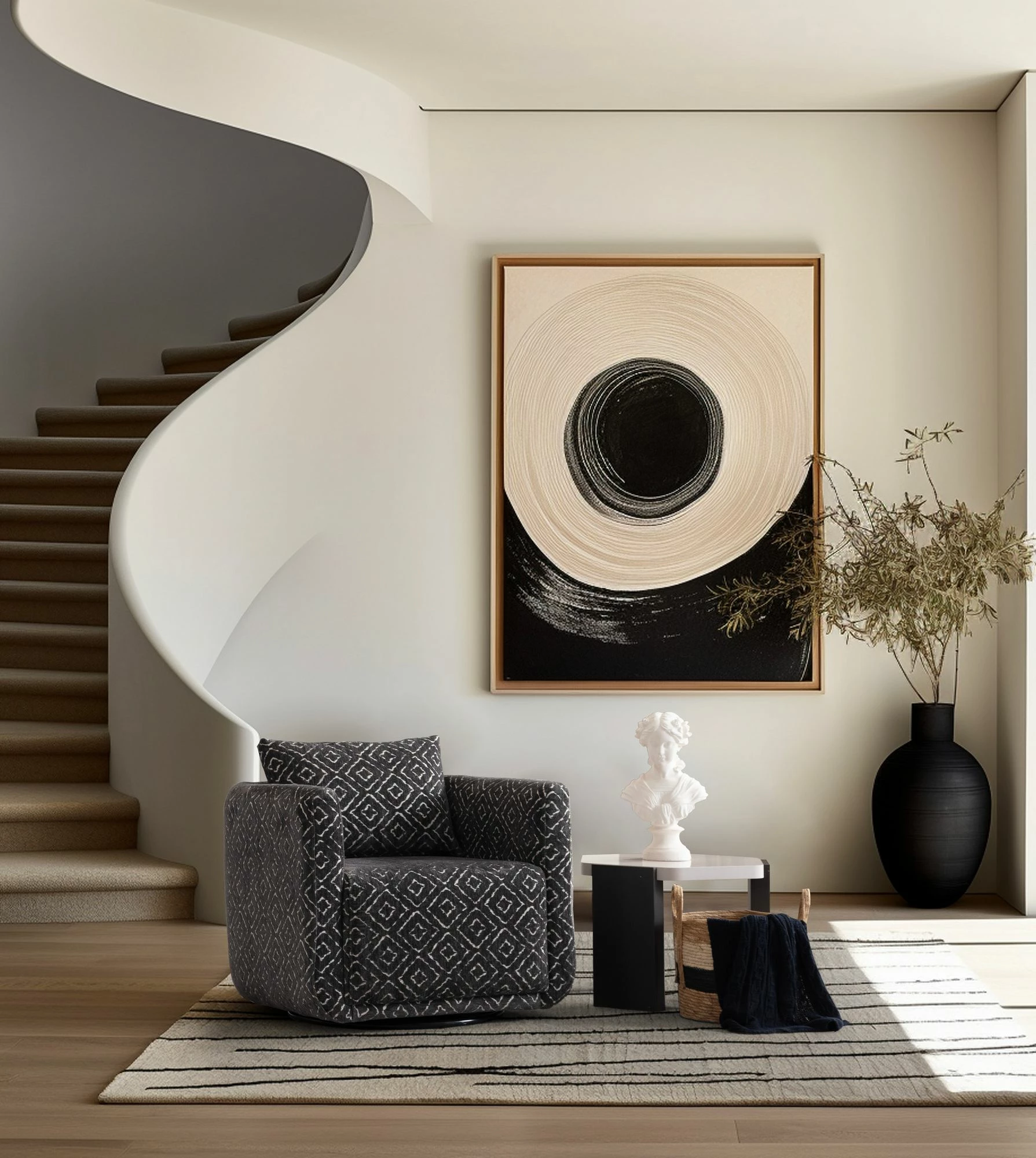 Karrige Wing Nora, e zezë dhe e bardhë, Atelier del Sofa