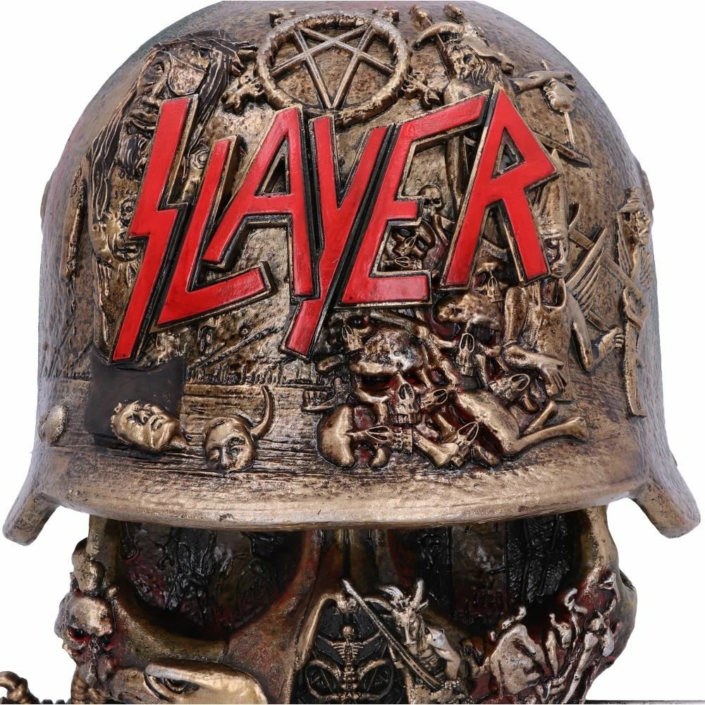 Kuti dekorative Nemesis Now Slayer Skull, rezinë, 17.5 cm, bronzë me të kuqe