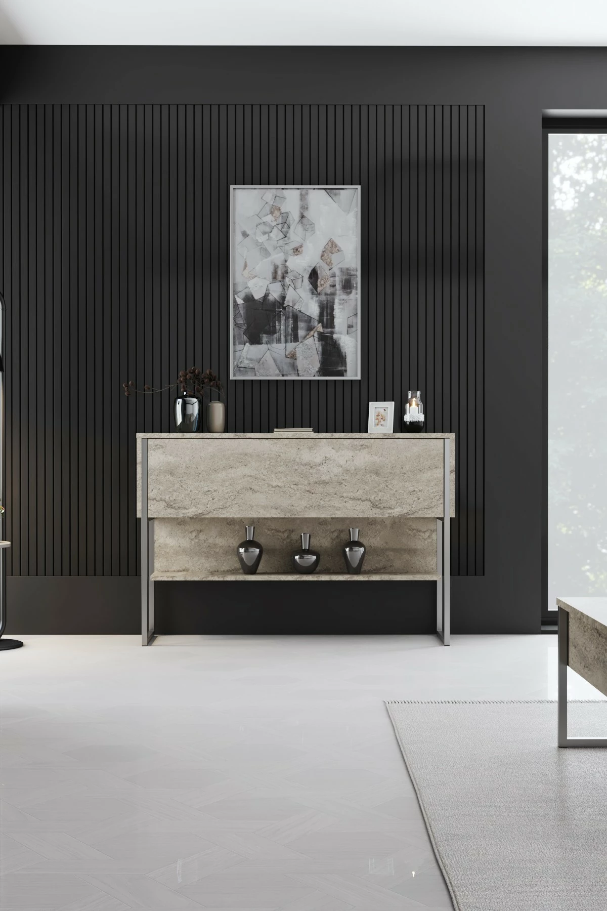 Komodë Hanah Home, Luxe, travertin dhe argjend
