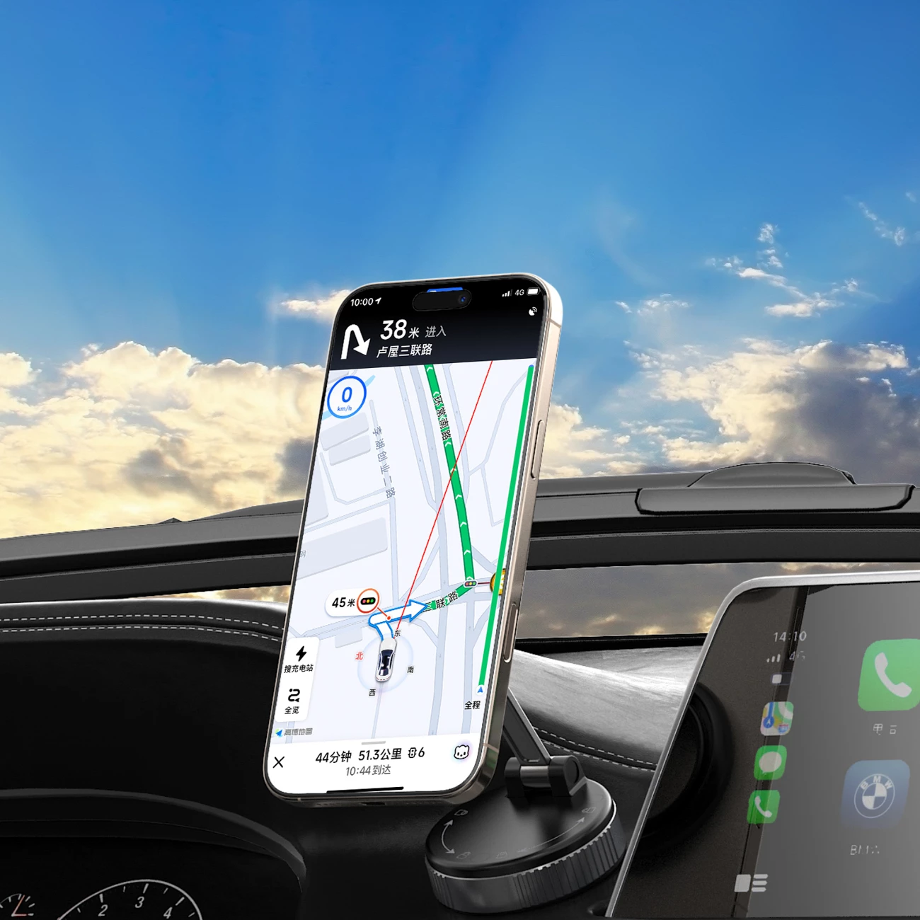 Mbajtës magnetik për makinë, Wozinsky WUSM-01, kupë vakumi me mbyllje rrotulluese, rregullim 360°, kompatibil me MagSafe, për xham ose panel, e zezë