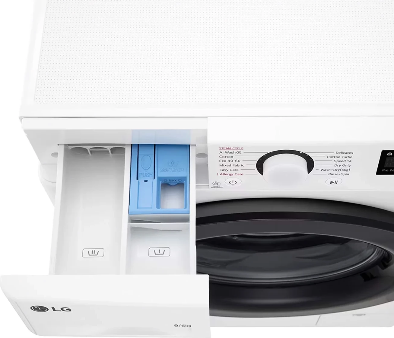 Lavatrice-tharesë, LG F4DR509SBW, 9/6 kg, 1400 rpm, larje me avull, e bardhë