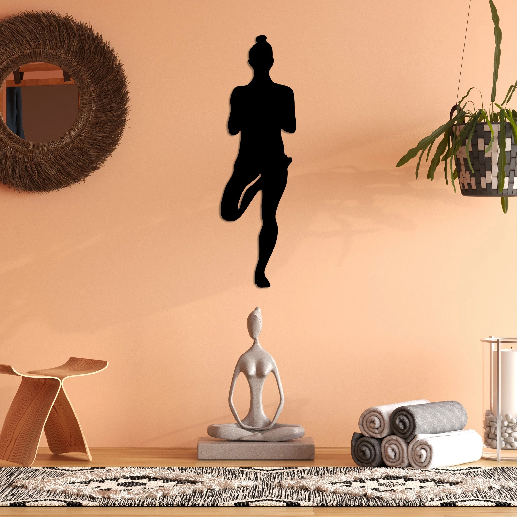Aksesor dekorativ metalik për mur, Yoga 2, ngjyrë e zezë, Wallity, 18x60cm