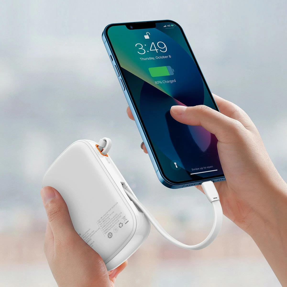 Power bank Baseus Qpow 20000mAh, 20W, me kabllo Lightning të integruar, Bardhë