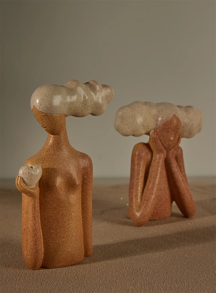 Figurë dekorative CHEVEU PINK 3, polirezine, terrakotë-gri, 19x10x21cm