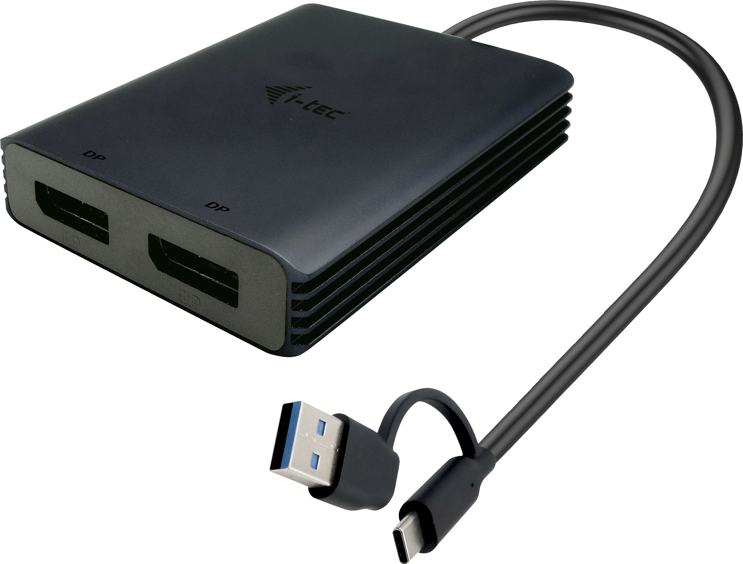 Adapter I-Tec USB-A/C në 2x DisplayPort, i zi
