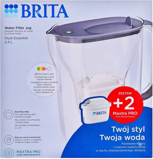 Filter ujit BRITA Style Essential me 2 patrona MaxtraPro PP, 2.4l, kaltër