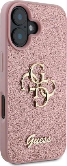 Mbështjellës Guess Fixed Glitter Big 4G për iPhone 16, Rozë
