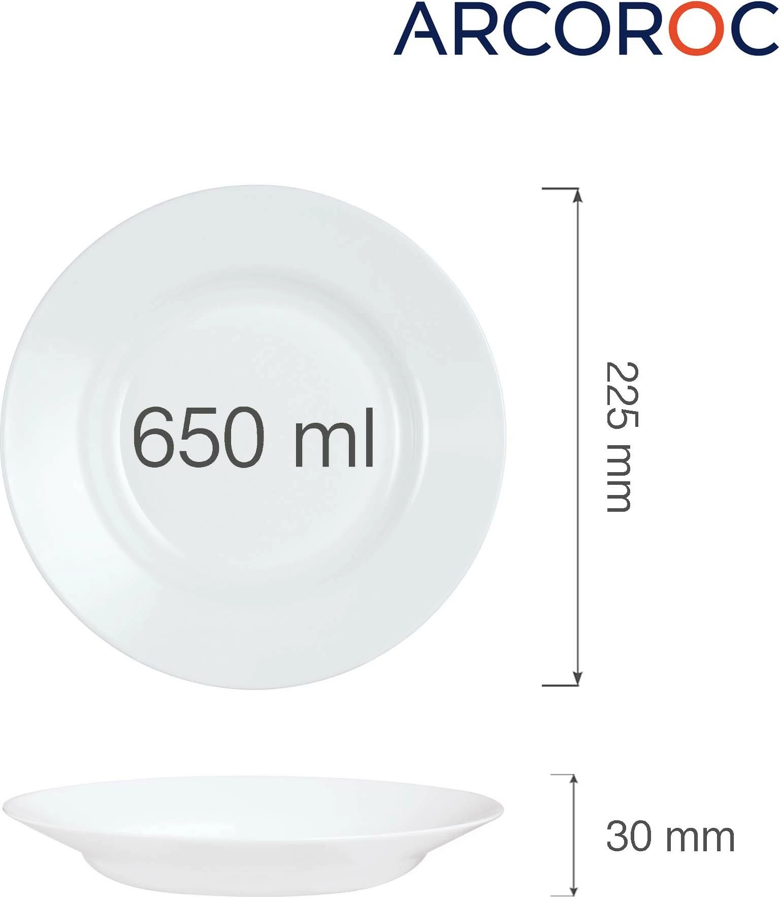 Pjatë e thellë Arcoroc Everyday 225x30 mm 650 ml, e bardhë, set 6 copë