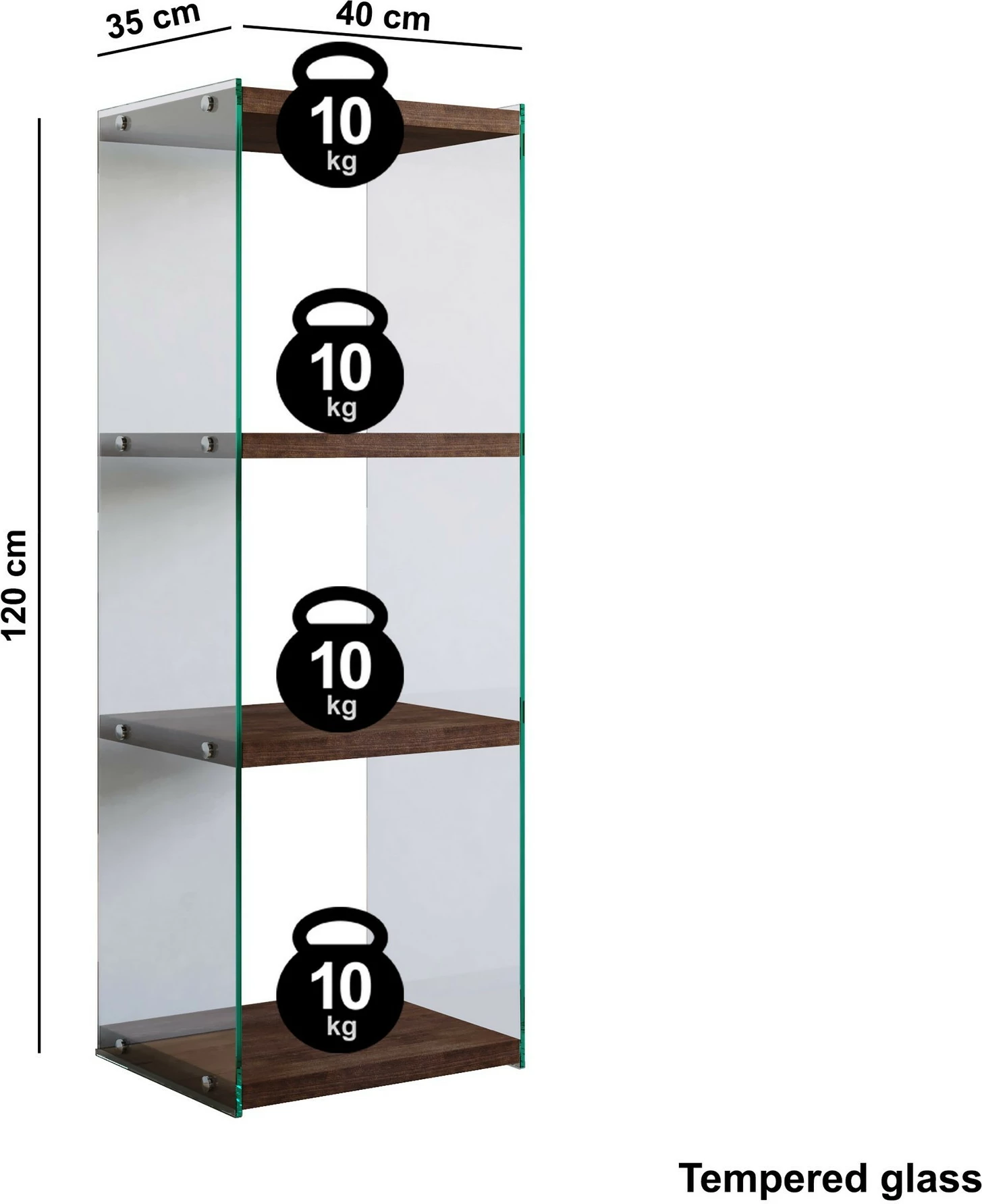 Raft librash Hanah Home, R301, dru pishe, xham i temperuar, ngjyrë arre, 40x120x35 cm