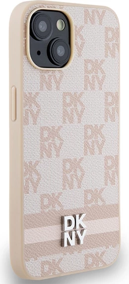 Mbështjellës DKNY Checkered Mono Pattern & Printed Stripes për iPhone 15 Plus / 14 Plus, Rozë
