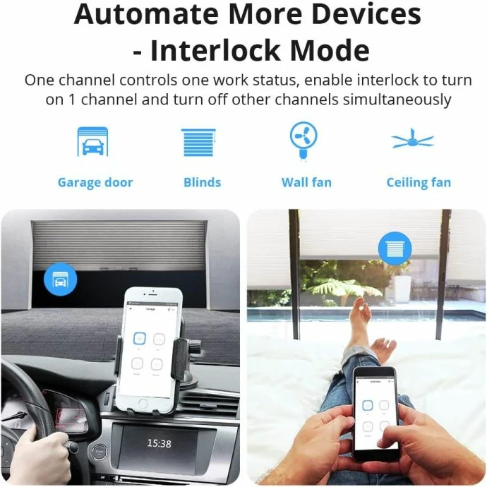 Switch smart Wi‑Fi SONOFF 4CHPROR3, 4-kanalësh, 100-240V, 3500W, RF 433MHz, i bardhë