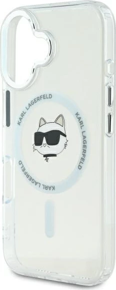 Mbështjellës Karl Lagerfeld IML Metal Choupette Head MagSafe për iPhone 16 Plus, Bardhë