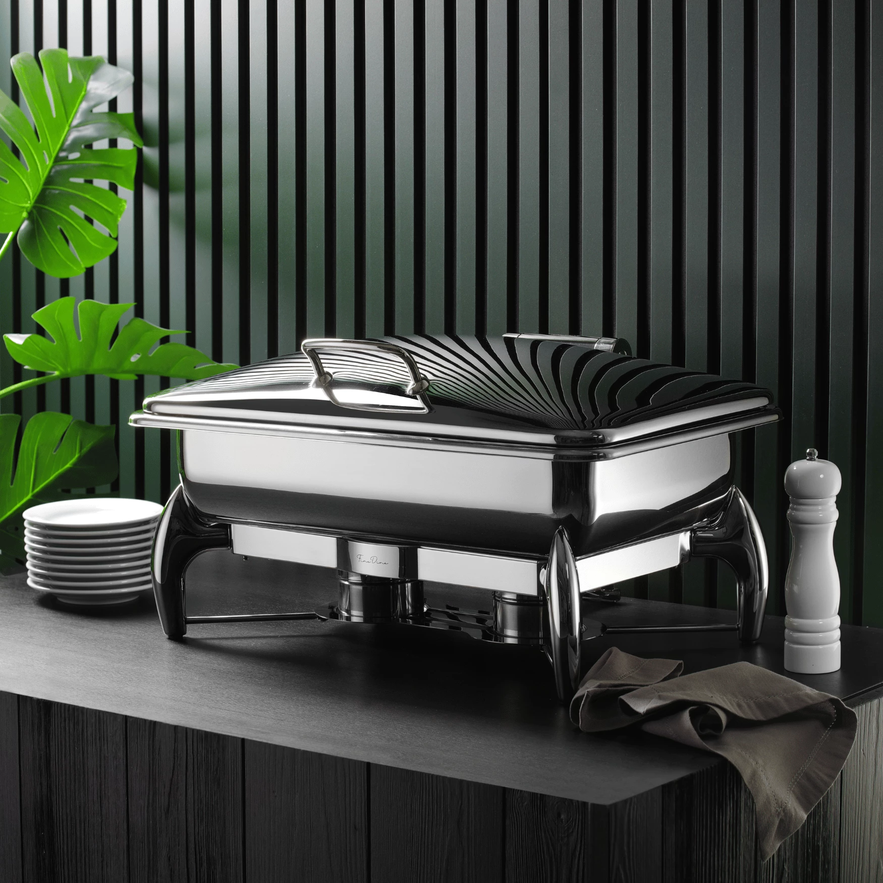 Chafing dish Fine Dine GN 1/1, inox, kapak xhami, argjendtë