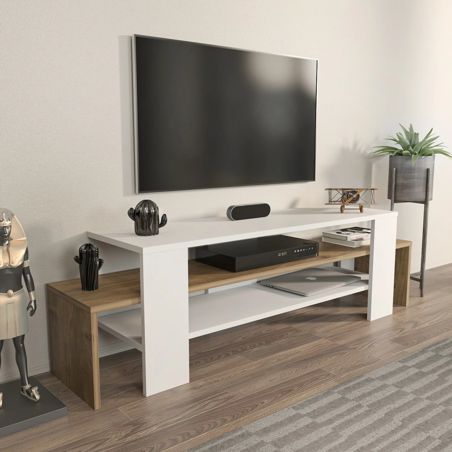 Komodë TV Skye Decor, Lenora, e bardhë dhe arre