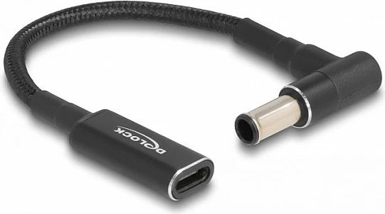 Kabllo adapter DeLOCK USB-C femër në Sony 6.0 x 4.3 mm mashkull 90°, 15 cm, 19.5 V 3 A, e zezë