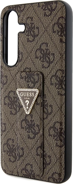 Mbështjellës Guess Grip Stand 4G Triangle Strass për Samsung Galaxy S24+, kafe