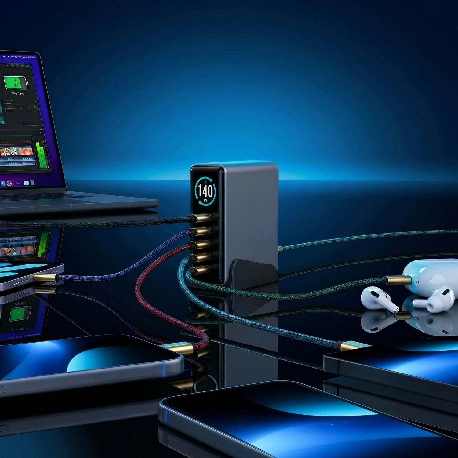 Karikues tavoline 3MK InCharge Lumin PD3.2 140W, 4x USB-C, 1x USB-A, e zezë