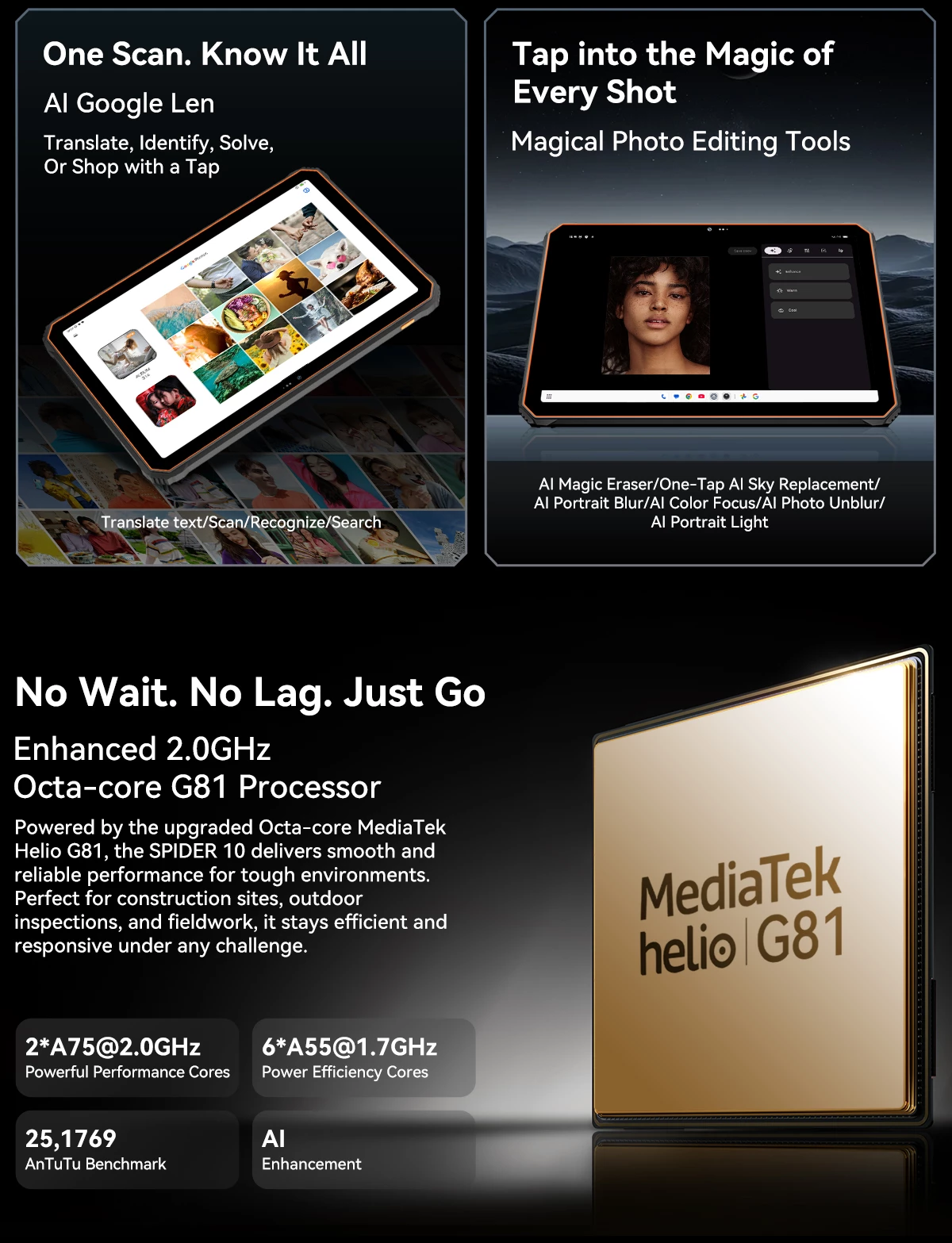 tablet robust Oscal Spider 10 11\" 8GB+256GB 20000mAh IP68/IP69K Android 15, e zezë