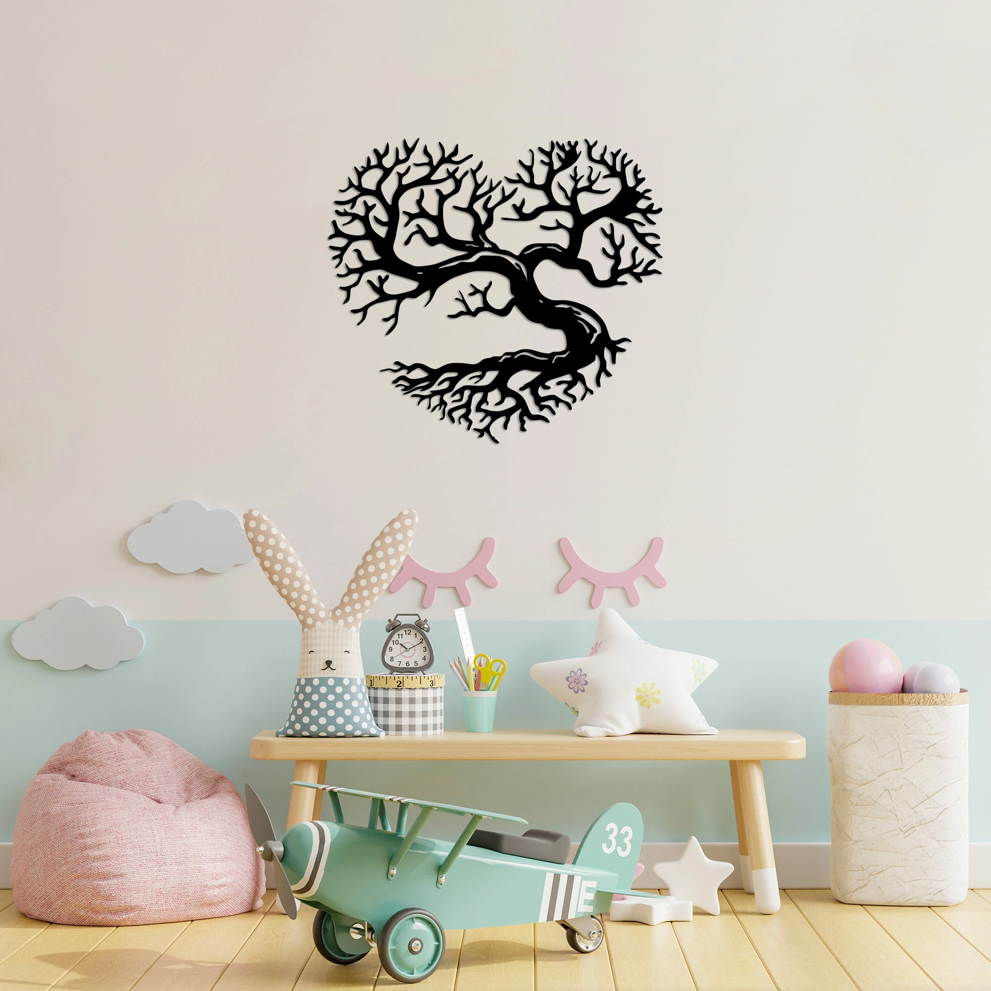 Aksesor muri dekorativ prej metali, pemë në formë zemre, Wallity, ngjyrë e zezë