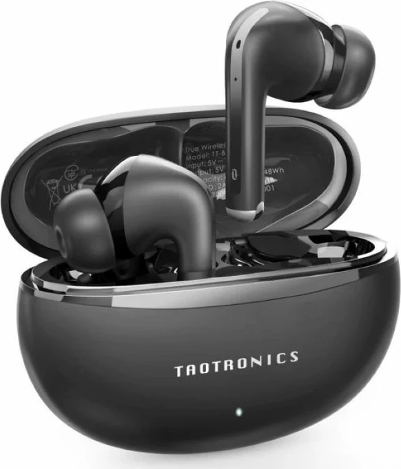 Kufje pa tela TaoTronics BH1118, ANC -35 dB, 24 orë, IPX5, 4x ENC, të zeza, me kuti karikimi