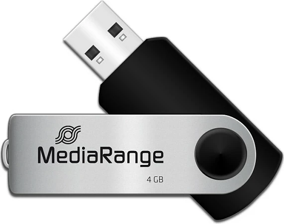 USB flash MediaRange MR907, 4GB, USB 2.0, swivel, zi/argjend