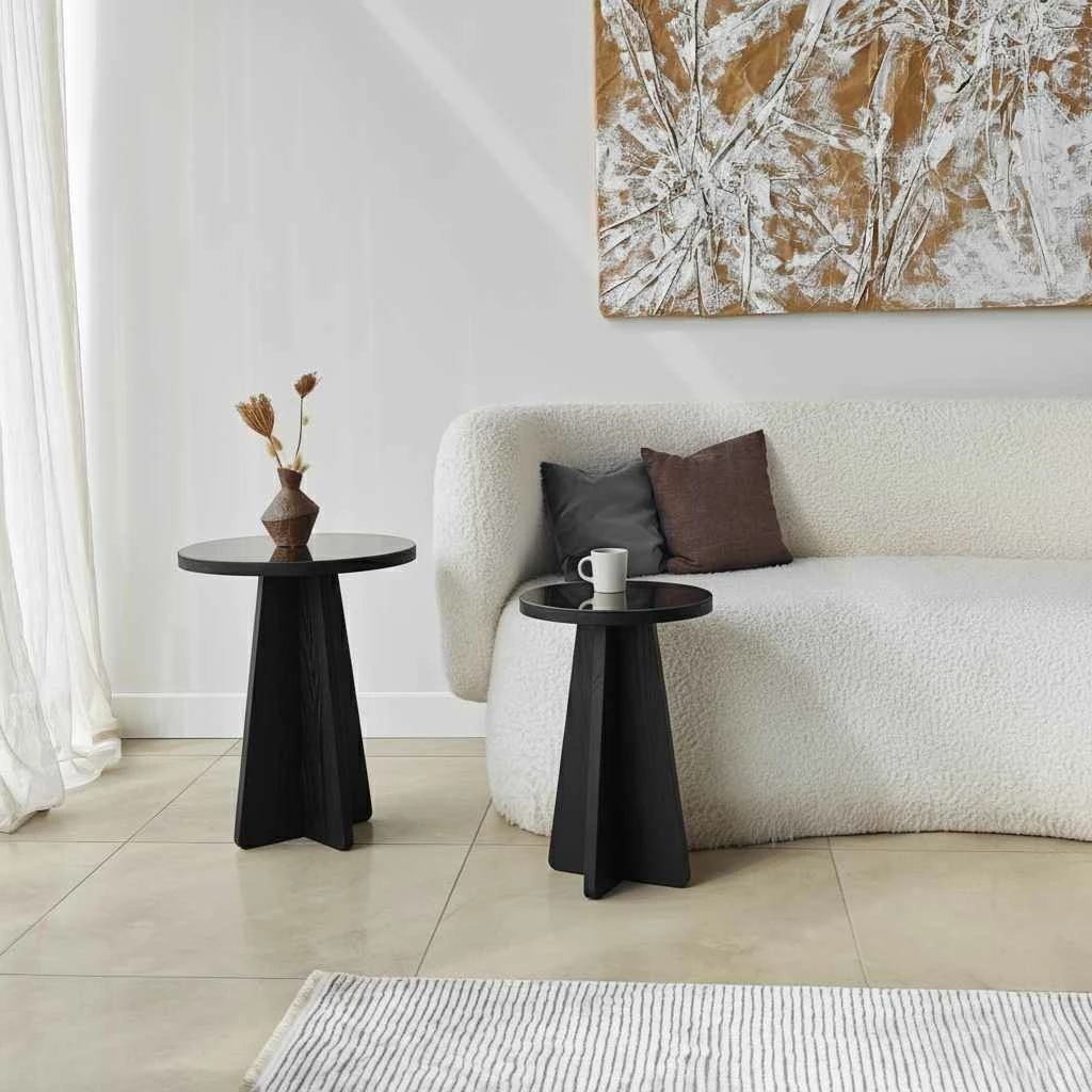 Set tavolinash anësore Skye Decor, Luna, e zezë-bronz