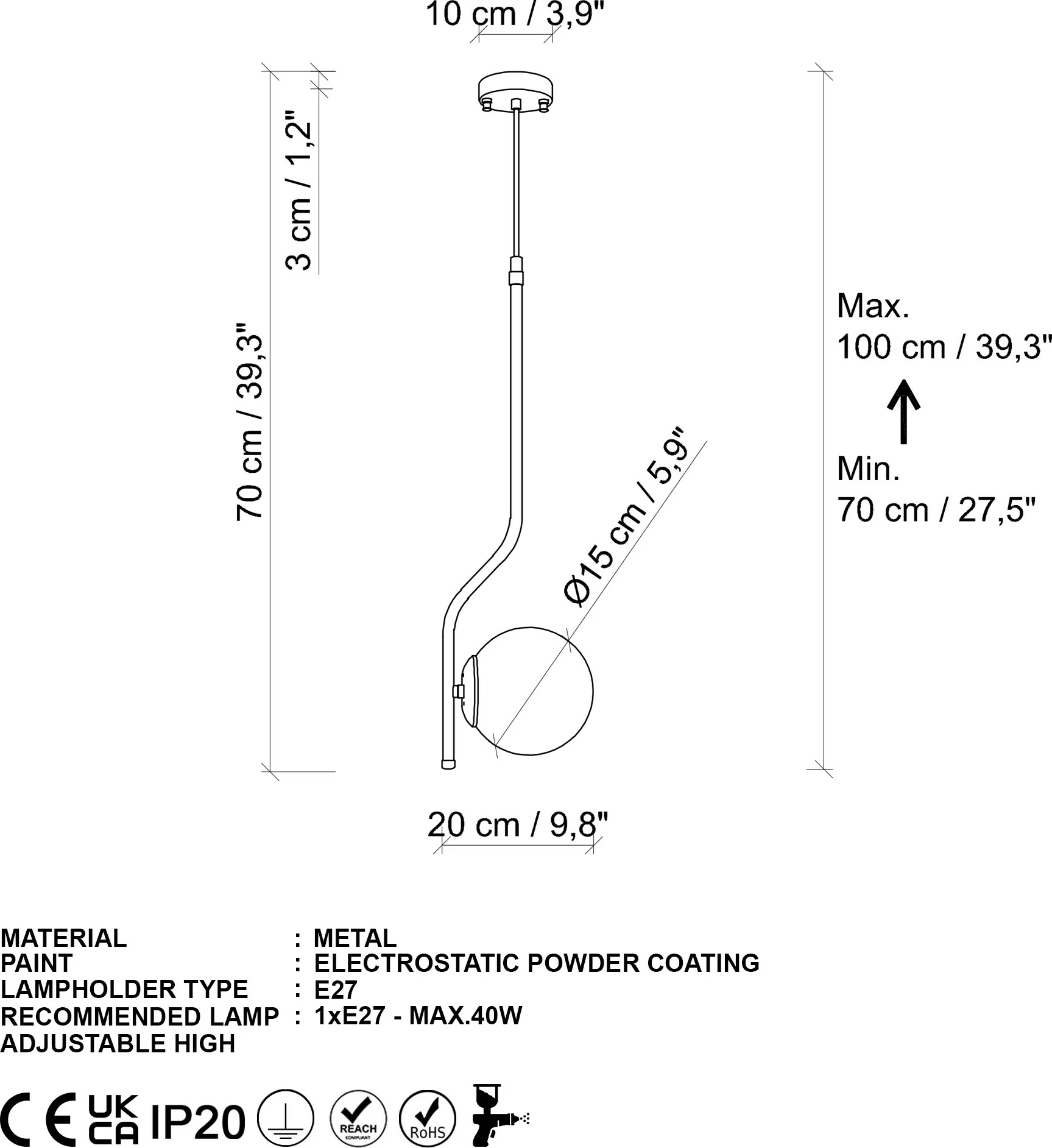 Llambë tavani Opviq Tulıp, ngjyrë ari, 70-100cm