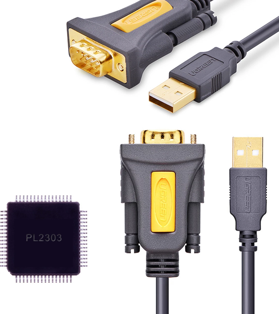 Kabllo adapter Ugreen CR104, USB-A në DB9 RS-232, 1.5m, Gri