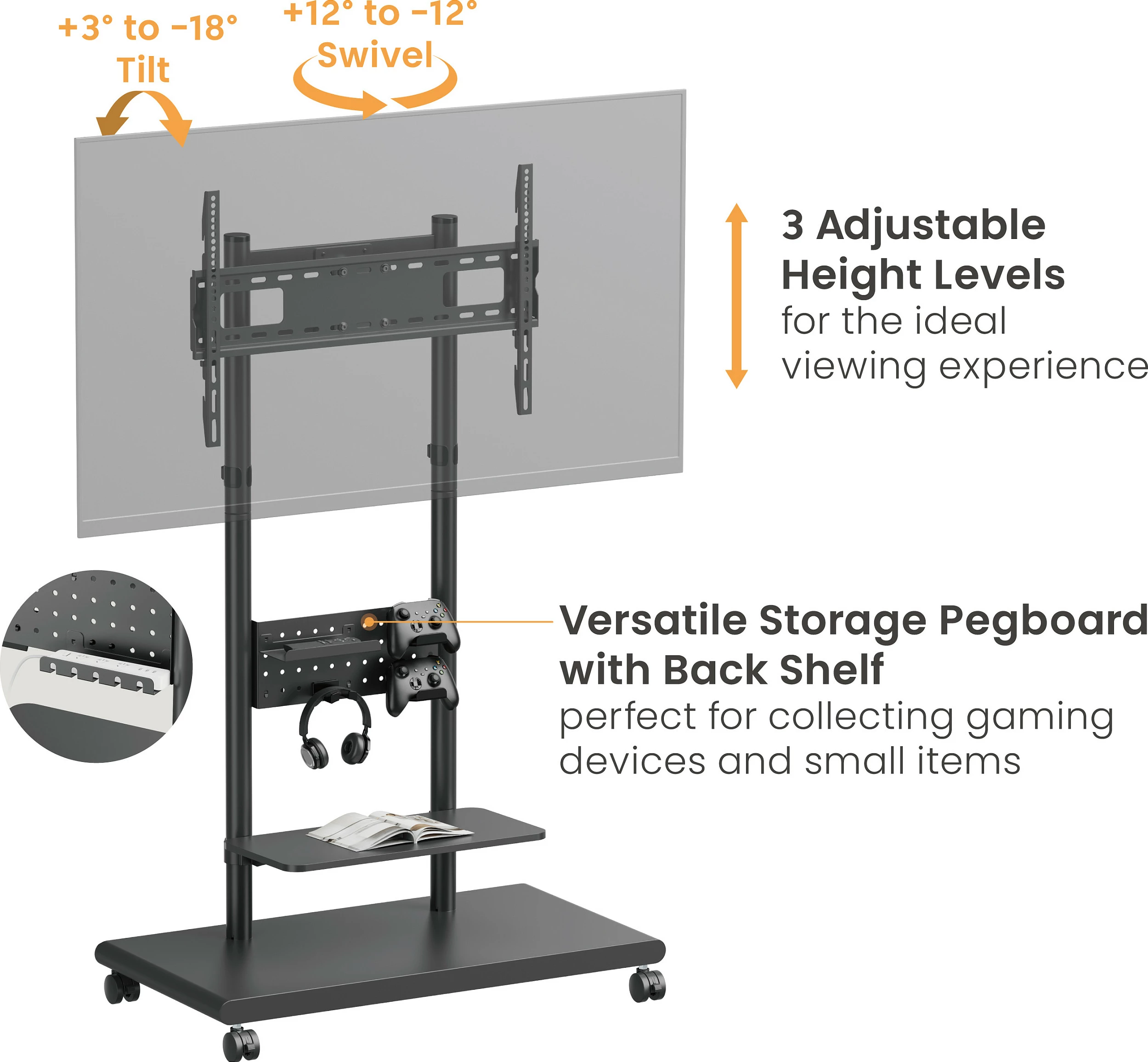Mbajtëse dyshemeje për TV/Monitor EQUIP 650635, 50-90", VESA 600x400, 60 kg, me rrota, e zezë