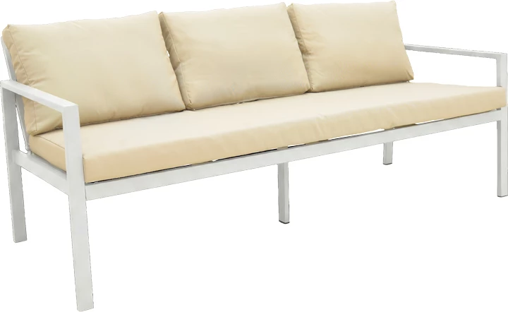 Set lounge për jashtë, 4 pjesë, kornizë alumini e bardhë, jastëkë gri-bezhë