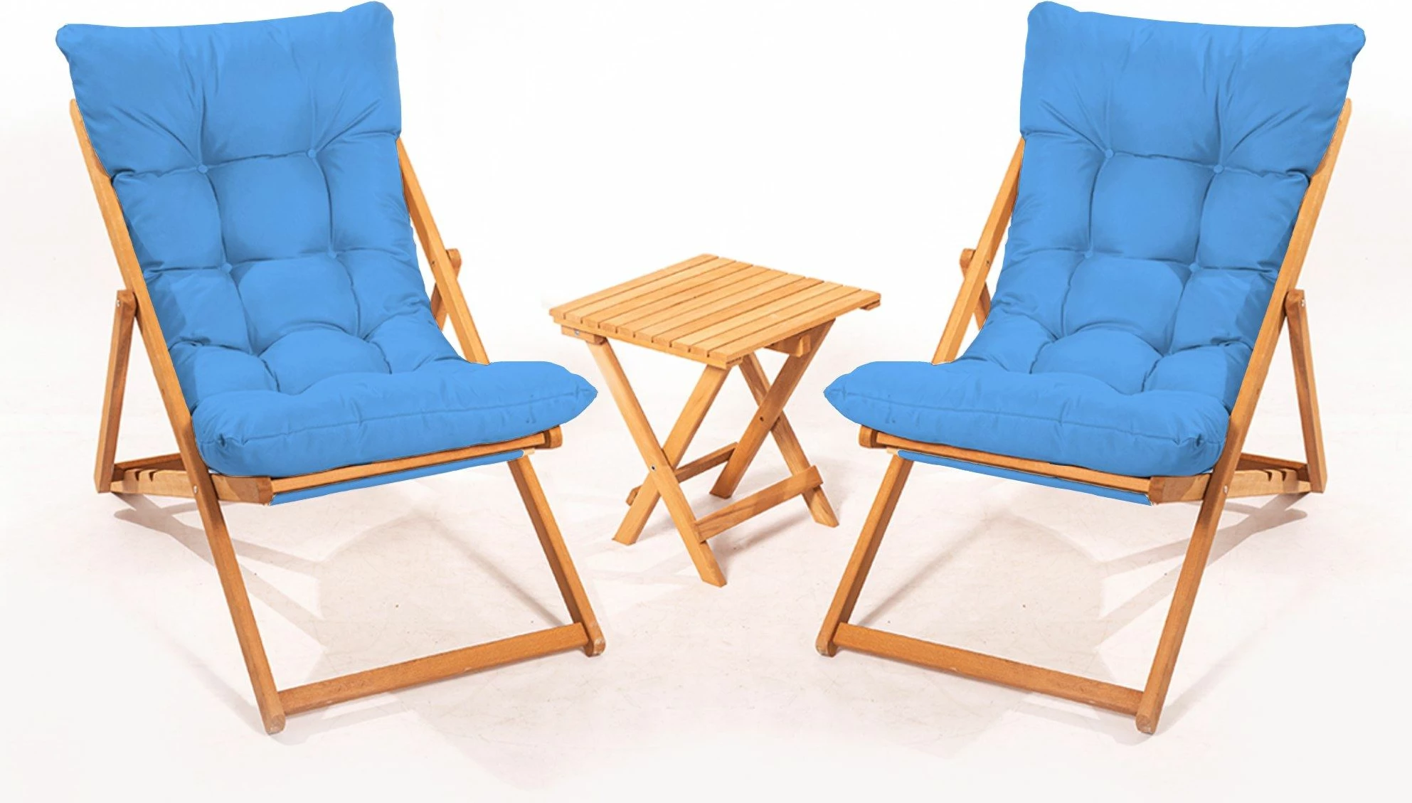 Tavolinë me karrige për terasë, dru ahu, ngjyrë natyrale dhe kaltër, 3 copë, My005