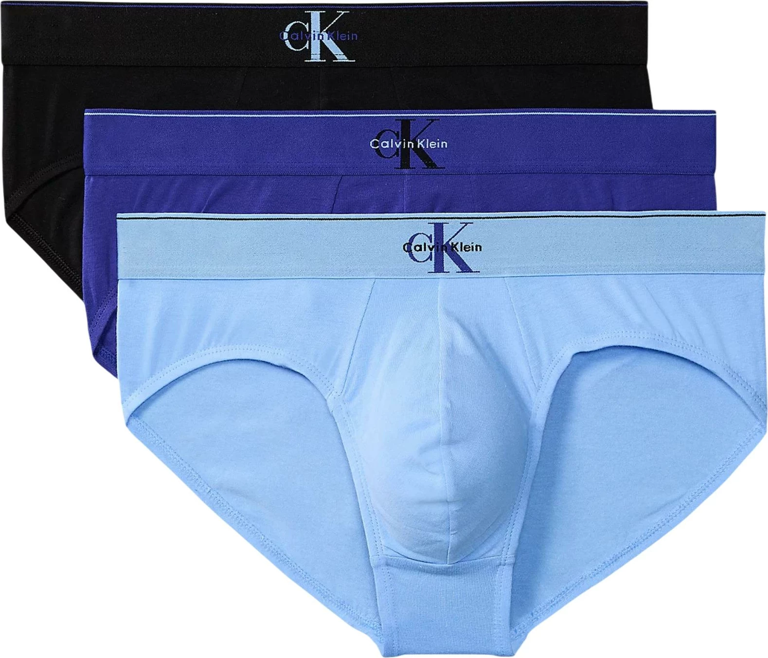 Të brendshme për meshkuj Calvin Klein Underwear HIP BRIEF 3PK LV00NB4471, të zeza - blu [Madhësia: S]