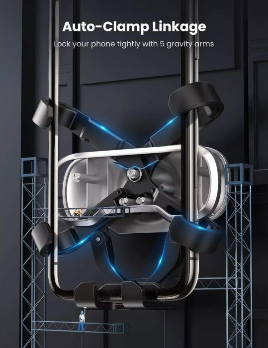 Mbajtës telefoni për veturë UGREEN 80539, air vent, gravitet auto-mbërthim, rrotullim 360°, 4.7-7.2", i zi/gri, në kuti