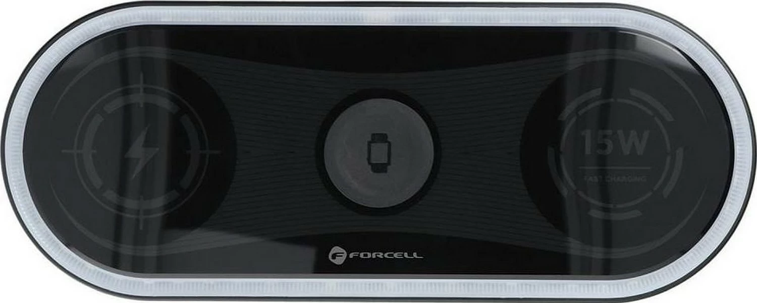 Karikues wireless Forcell F-ENERGY Ellipse 3-në-1, Qi, 15W, i zi